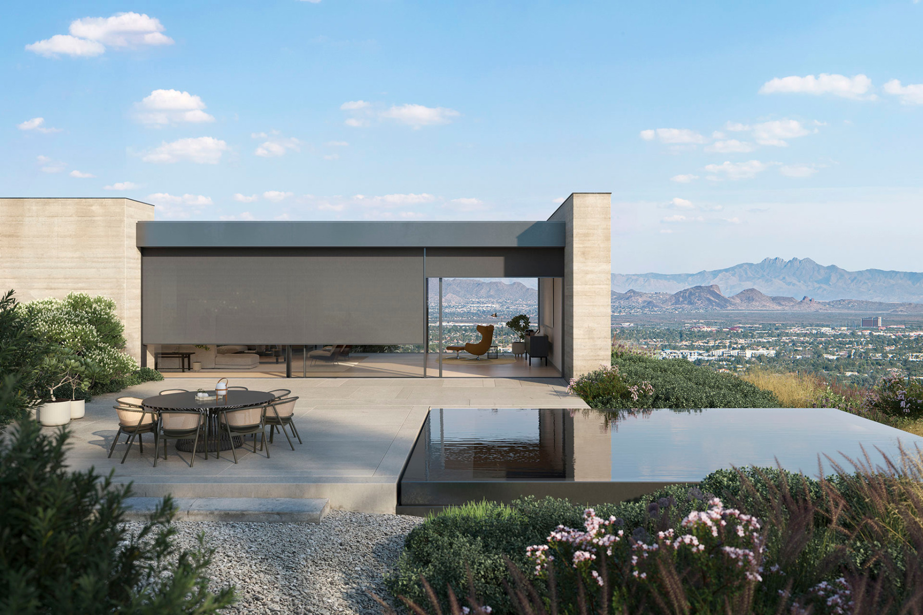 Der au&szlig;en liegende Sonnenschutz Sch&uuml;co AB ZDS bietet einen effektiven Schutz vor &Uuml;berhitzung durch Reflektion der Sonnenstrahlung von bis zu 70 %. &copy; Sch&uuml;co International