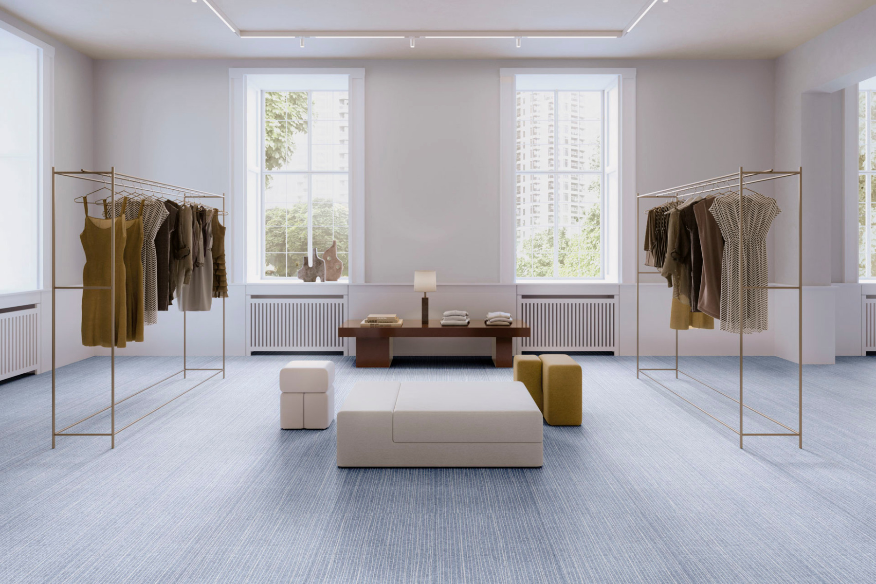 Wie mit dem Rechen gezogen: Die Serie Yoku &ndash; hier in Blau &ndash; &uuml;berrascht mit einem feinen Linienspiel in unterschiedlichen St&auml;rken und Abst&auml;nden. &copy; Apavisa