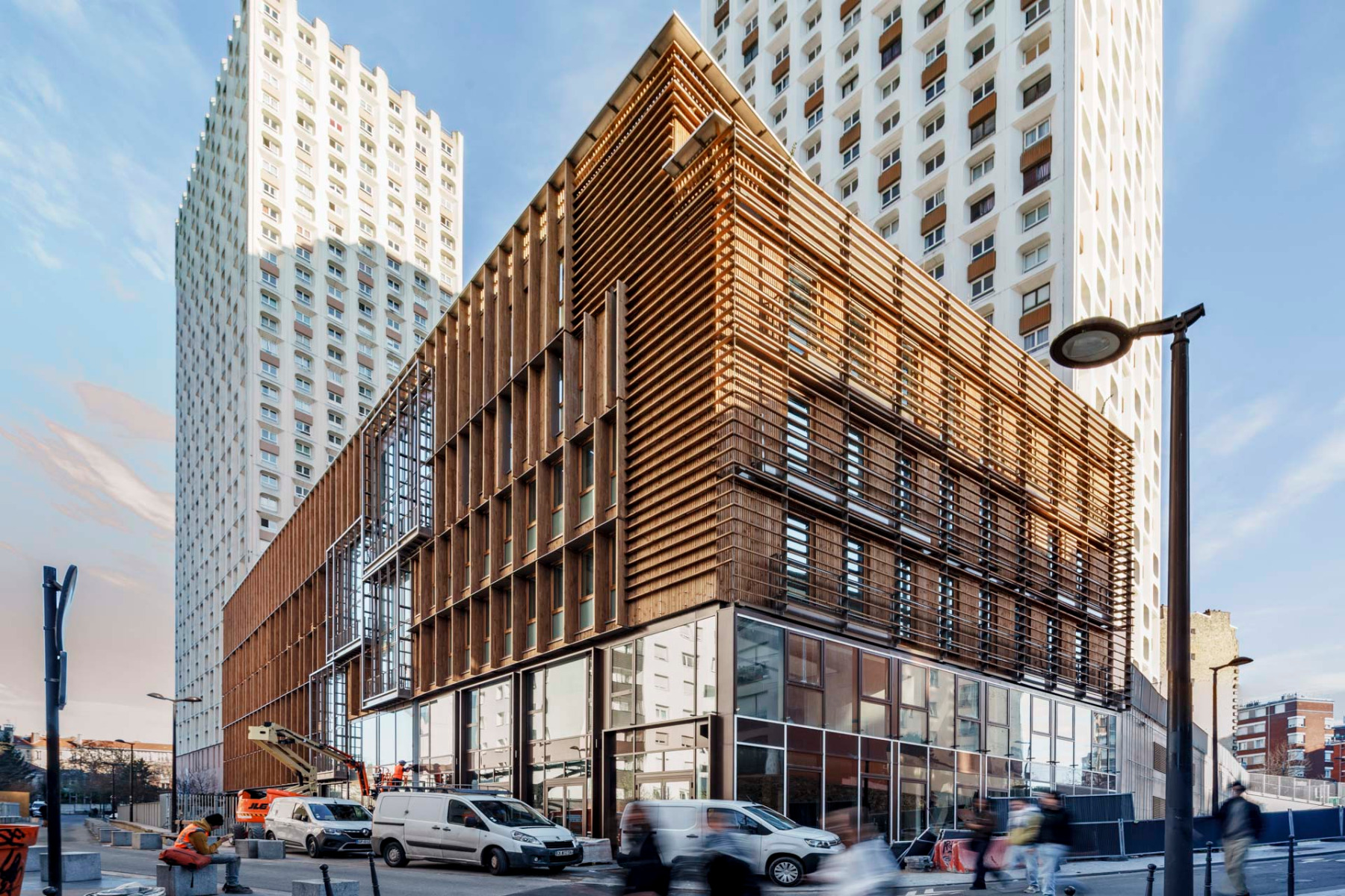 Post-war tower blocks surround Wiki Village in the 20th arrondissement of Paris. &copy; Nicolas Grosmond