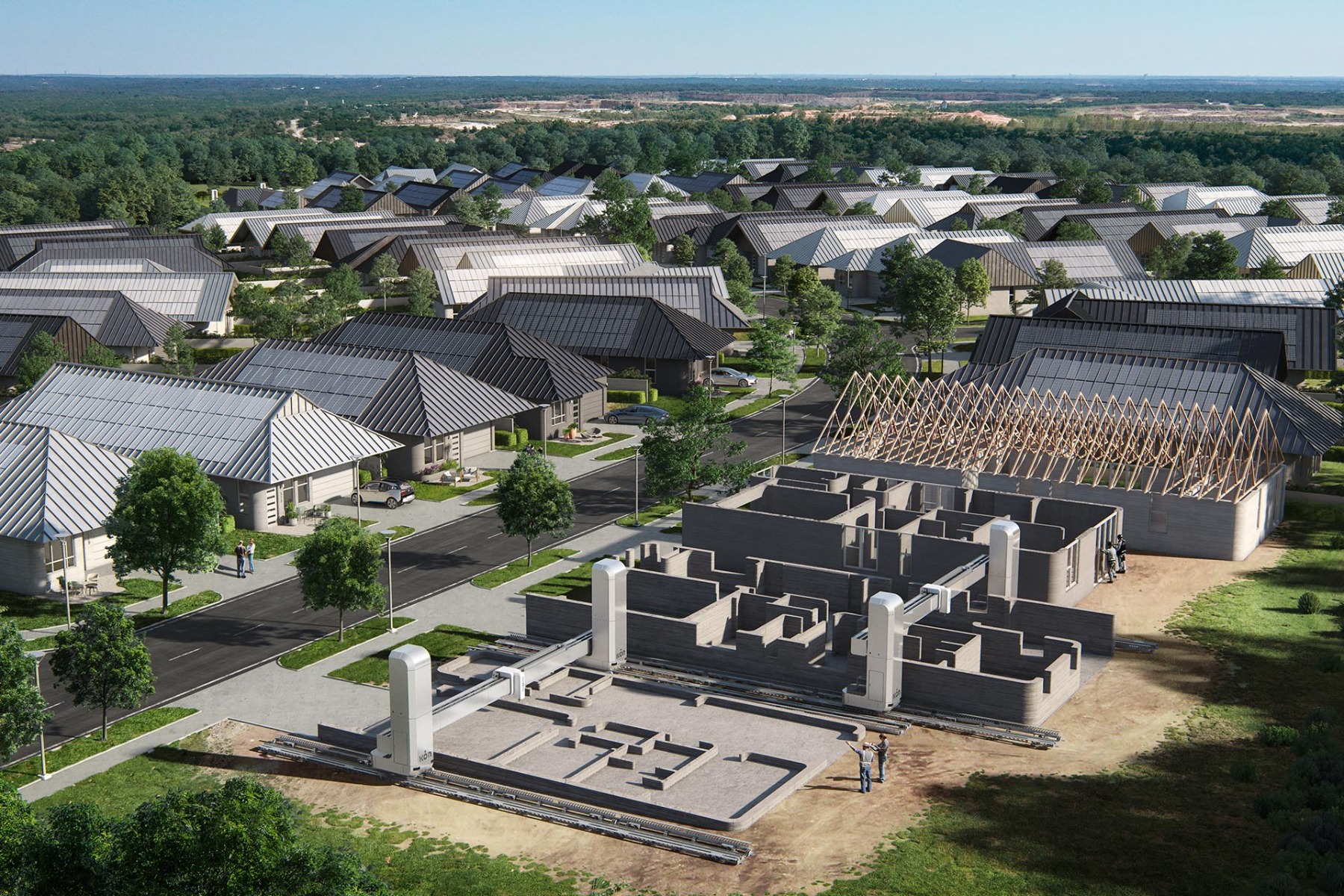 Roboter bauen die weltweit gr&ouml;&szlig;te 3-D-Siedlung. Visualisierung, &copy; ICON