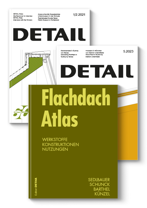 Auf dem Cover sind die 3 verschiedenen Hefte zu sehen, die zum Thema Mix D&auml;cher zusammen gestellt worden sind. Inklusive ist das Fachbuch Flachdach Atlas.