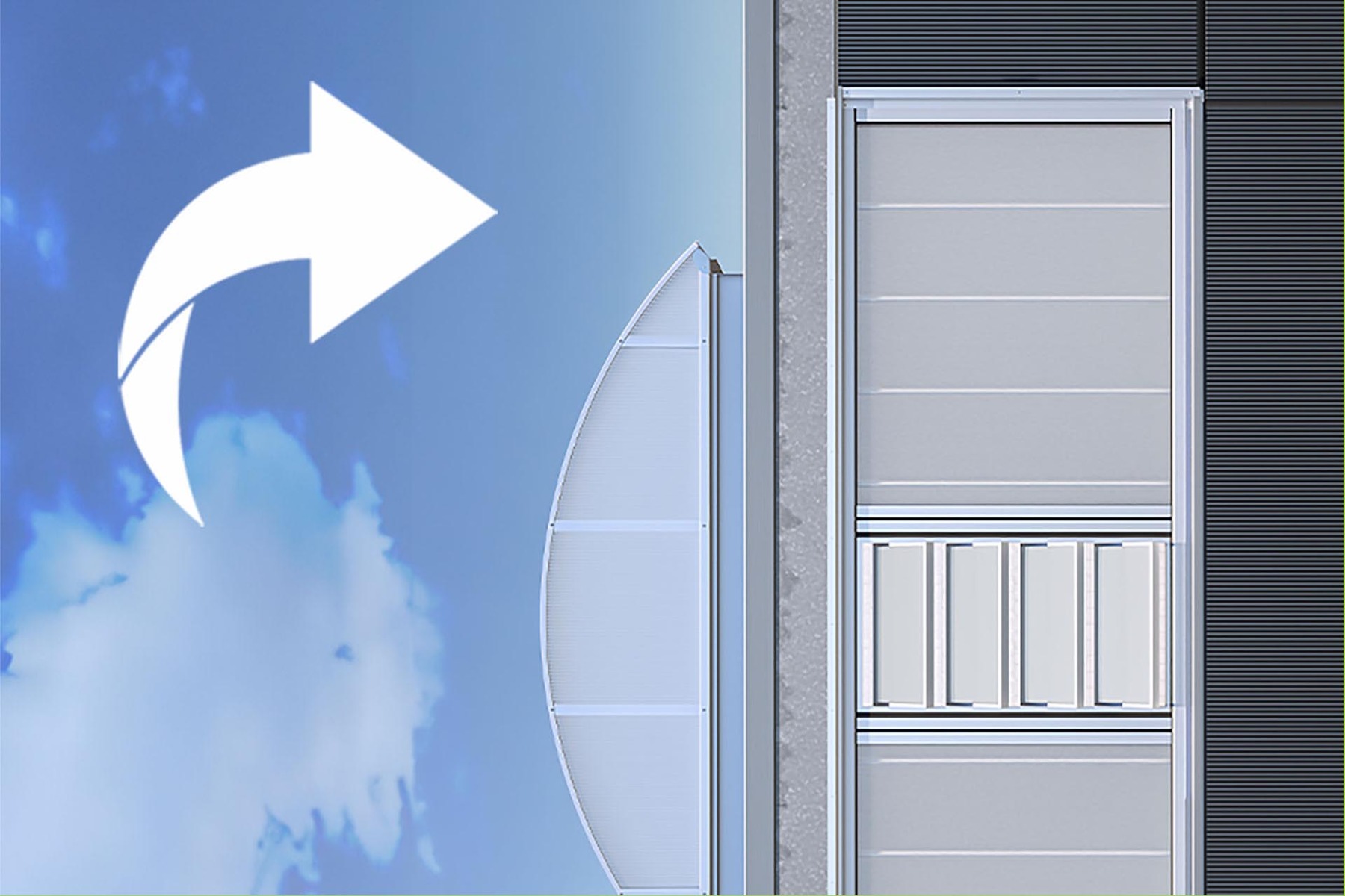 Die Aurora Funktionsfassade eignet sich sowohl für die energetische Sanierung als auch für Neubauten im Industrie- und Verwaltungssektor. Natürliche Belichtung sowie adaptierbare Belüftung und Entrauchung gibt es in einem System. © Kingspan Light + Air