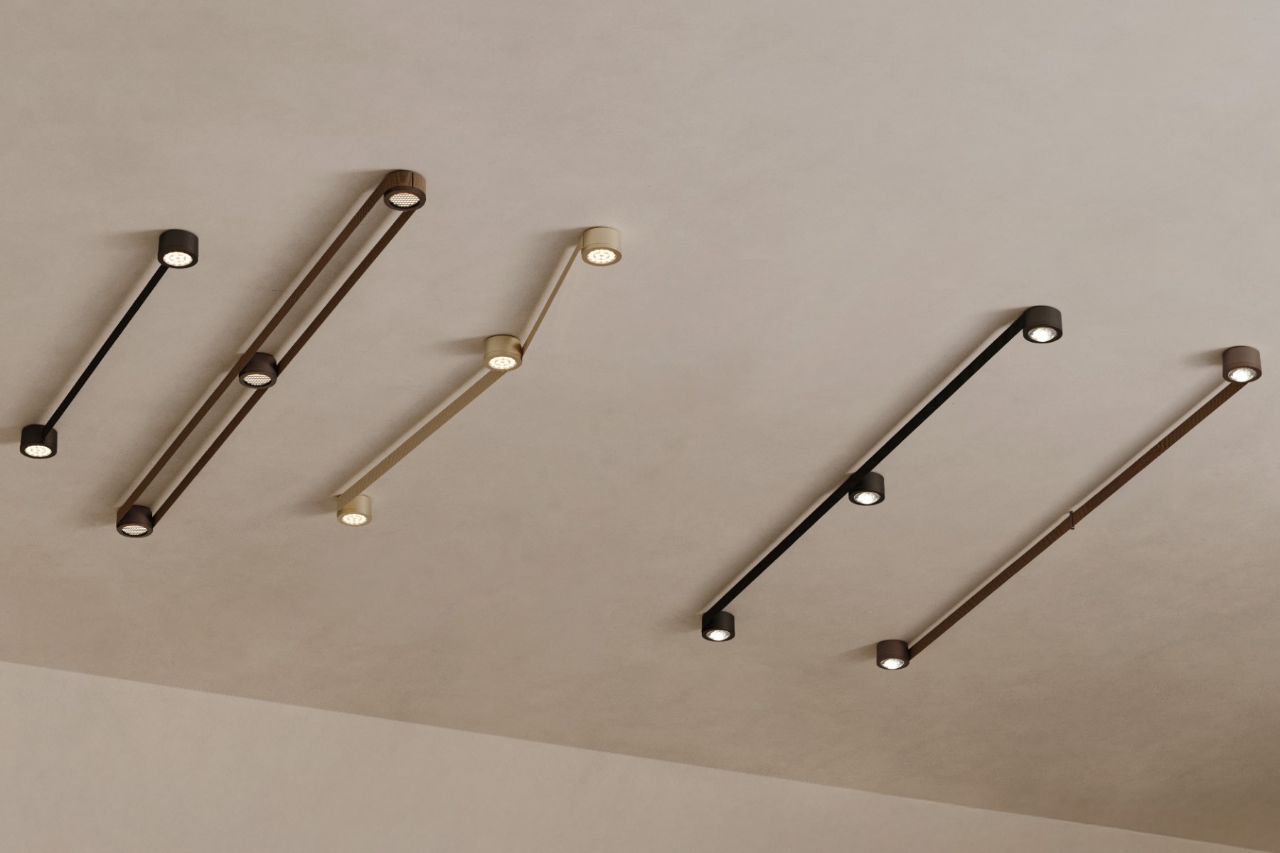 Mit nur einer einzigen Stromquelle k&ouml;nnen unbegrenzt Licht-Module an Decke und W&auml;nden frei platziert werden. Das Gewebeband leitet vom Startmodul aus den Strom zum gesamten System. &copy; Lodes